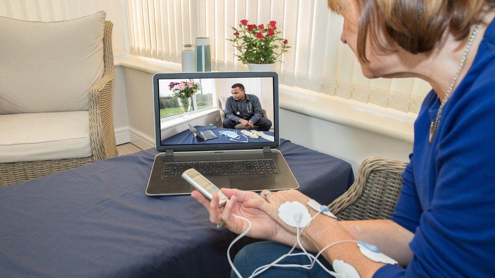 Stock image of patients having a virtual appointment with her doctor