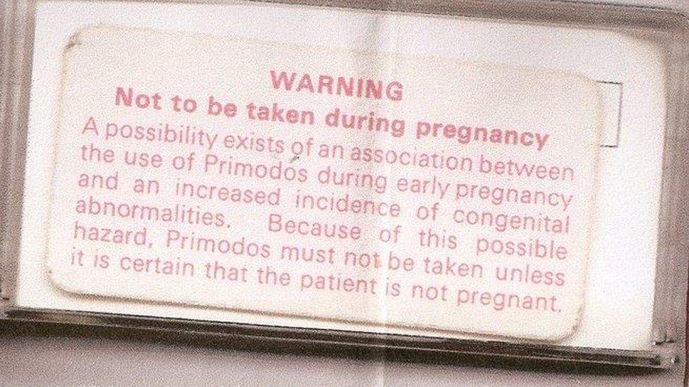 The warning on the Primodos packaging, which many women may not have been given by their GPs