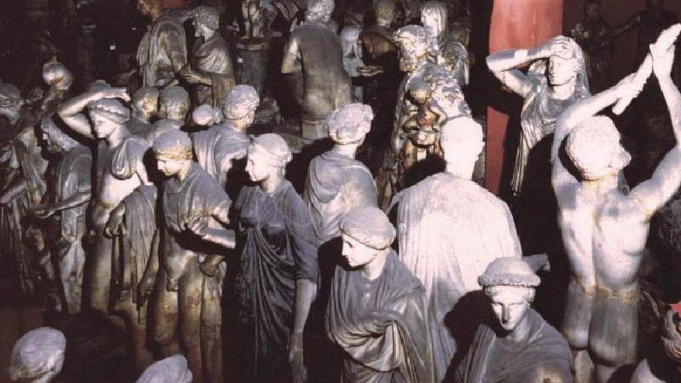 Statues of the Torlonia collection in a store room in the 1980s