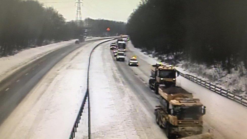 Gritting lorries on the M4 north of Cardiff