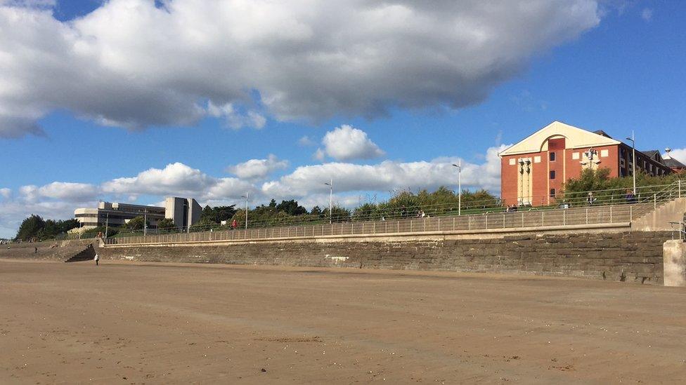 Swansea Bay between civic centre and Marriott hotel