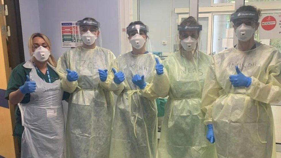 Nerys Conway and colleagues in full PPE gear