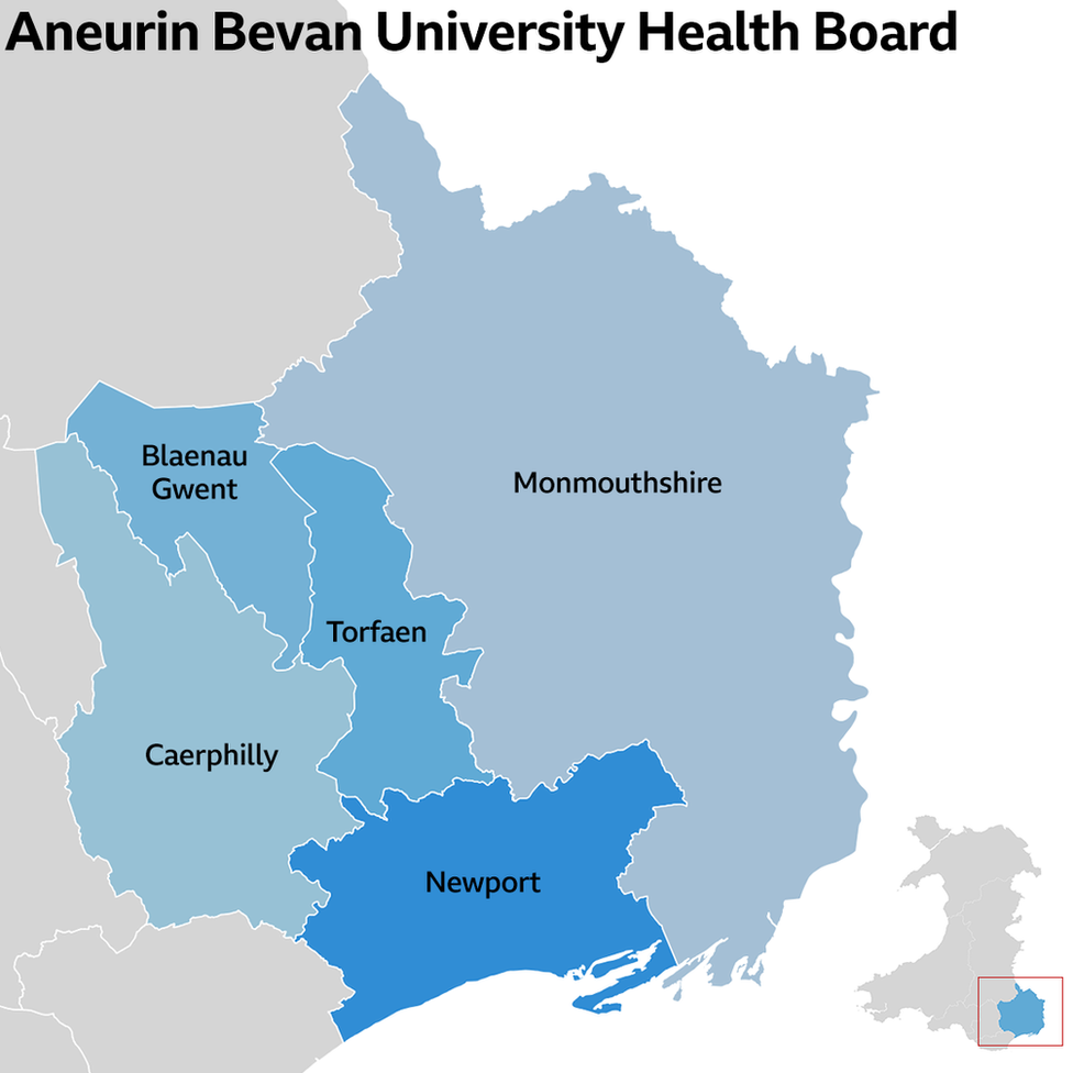 A graphic showing the Aneurin Bevan University Health Board area