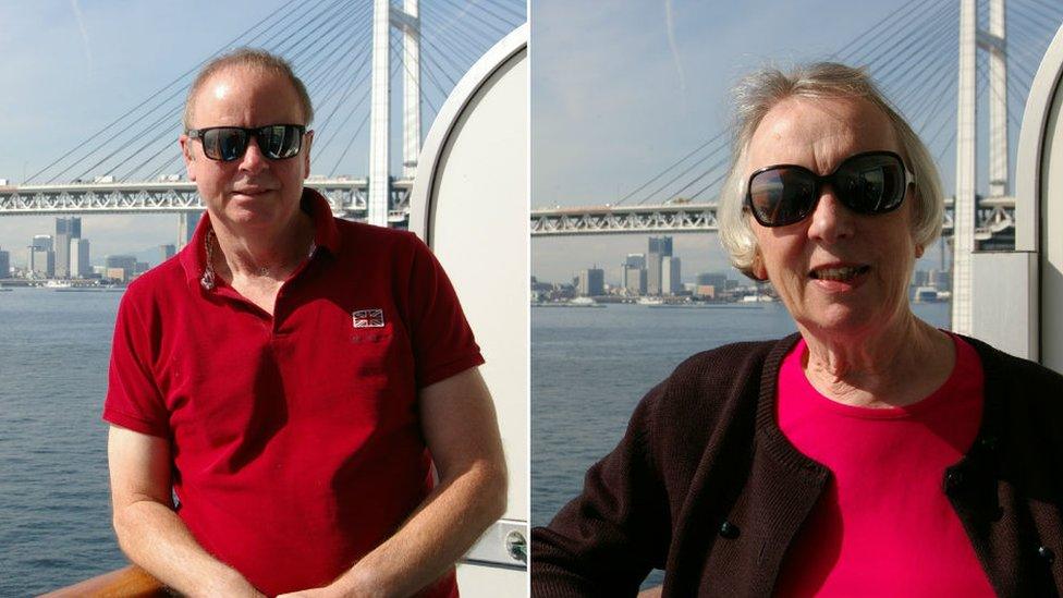 Alan and Vanessa on their cruise ship balcony