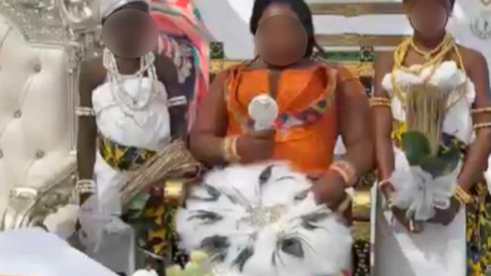 A screengrab from Kpone TV showing the child bride and her young brides maids at the wedding in Accra, Ghana