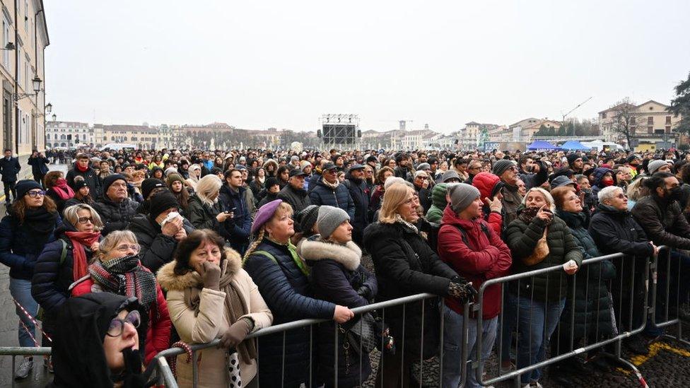 People attend the funeral of Giulia Cecchettin.