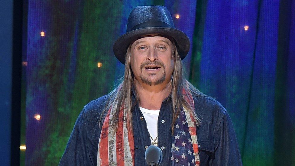 Kid Rock inducts Cheap Trick at the 31st Annual Rock And Roll Hall Of Fame Induction Ceremony at Barclays Center on April 8, 2016 in New York City.