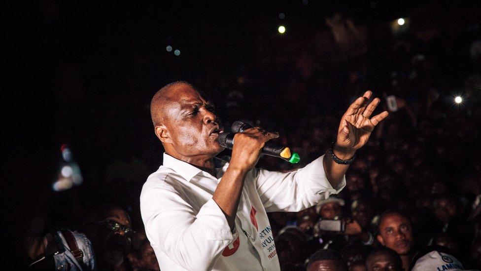 Martin Fayulu, an opposition leader running for president, delivers a speech