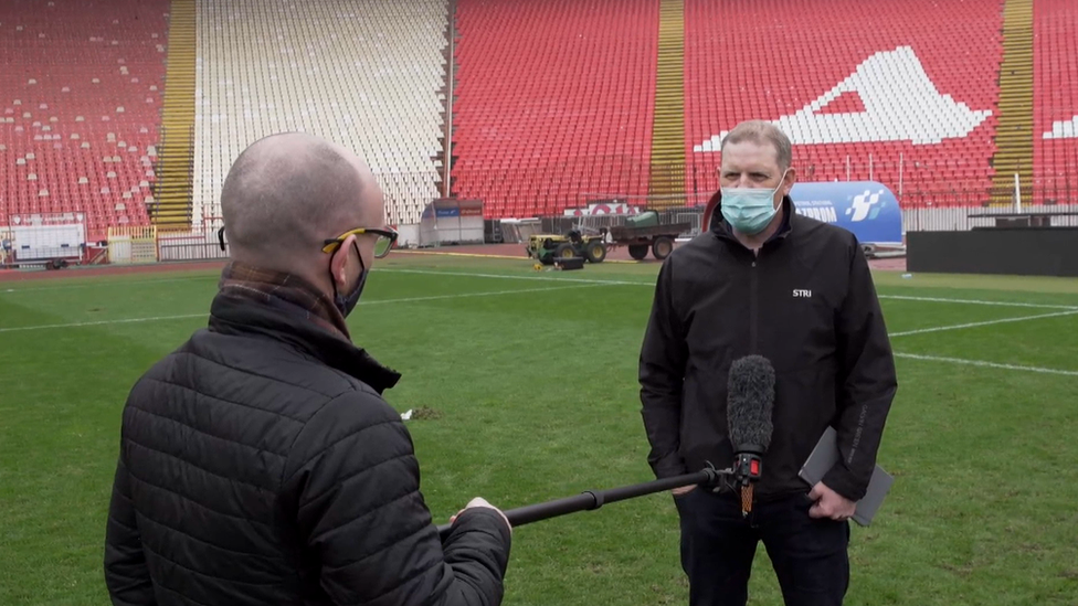 BBC Scotland's Chris McLaughlin and pitch consultant Gordon Howa