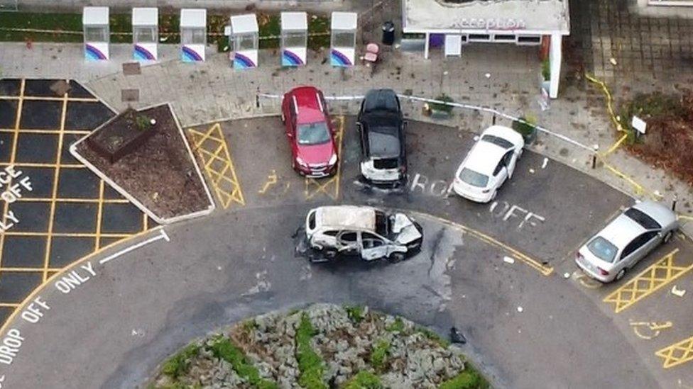 Aerial view showing of aftermath of an explosion