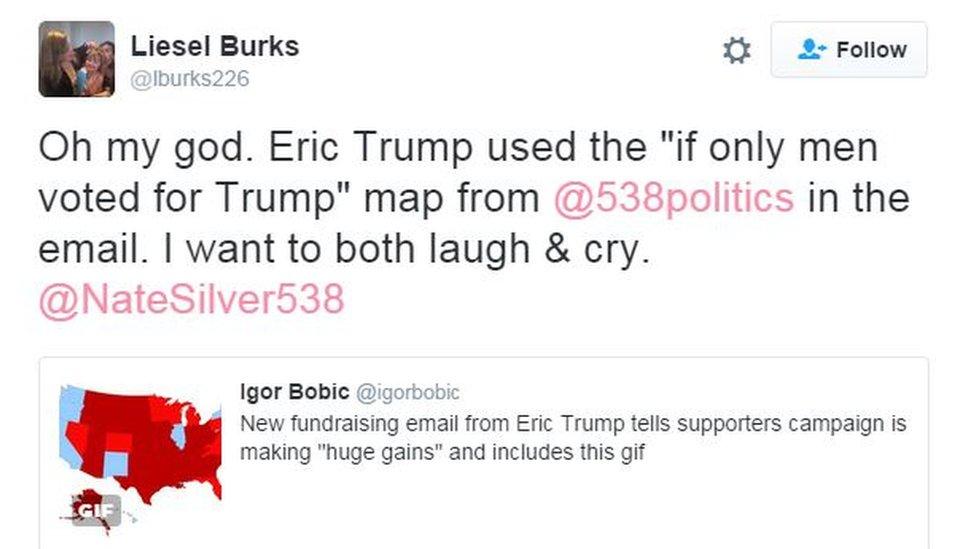 Oh my god. Eric Trump used the "if only men voted for Trump" map from @538politics in the email. I want to both laugh & cry. @NateSilver538