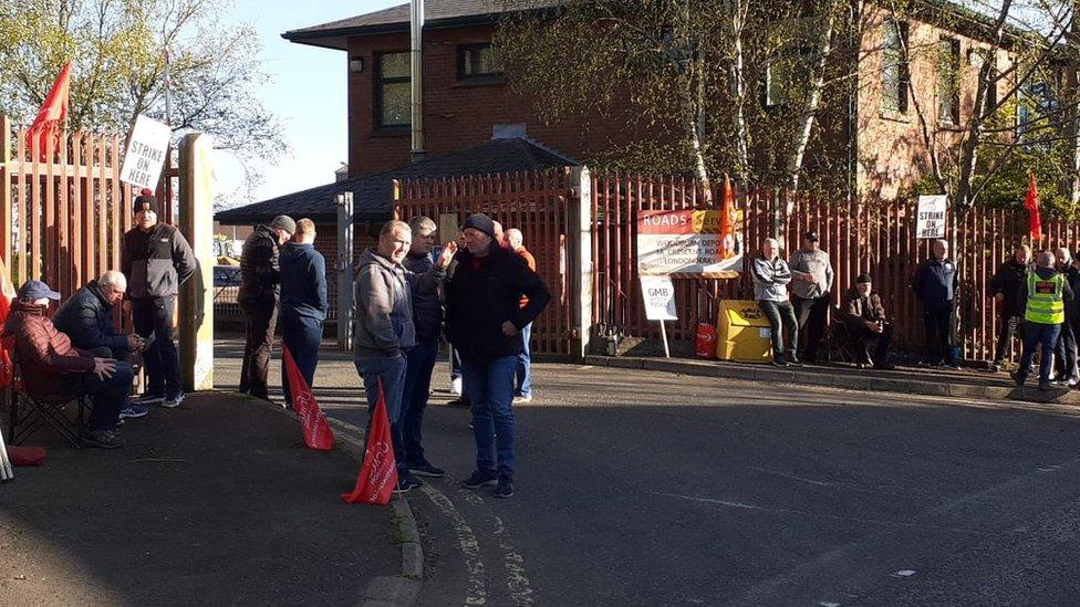 road service worker on picket line in Derry