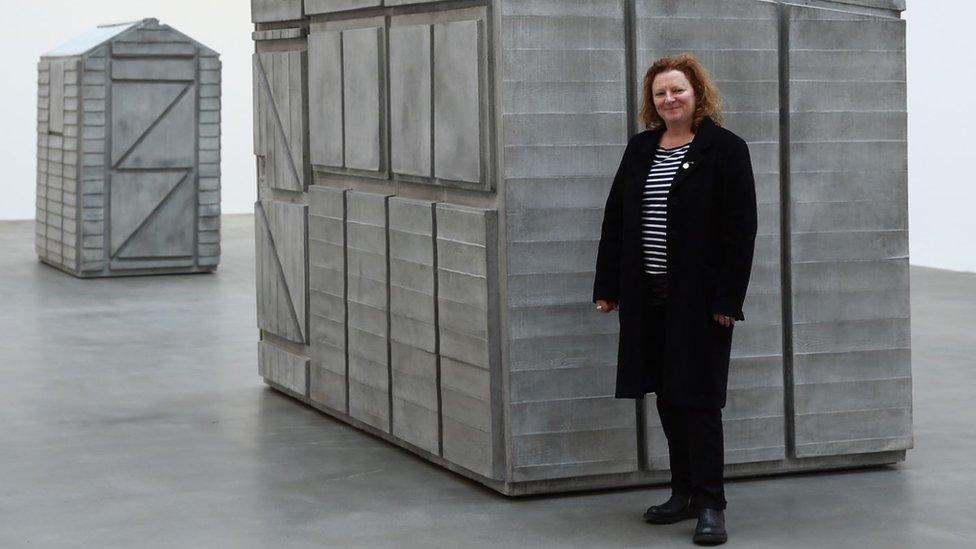 Turner Prize-winning artist Rachel Whiteread next to a piece of work from her show 'Detached'