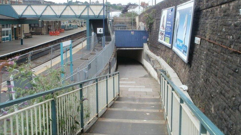 Newport railway station subway access point overlooking station platforms