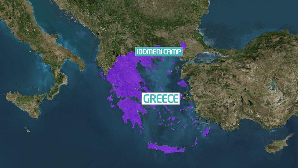 A map showing the Idomeni camp which is located in Northern Greece.