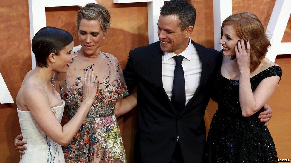 Kate Mara, (left) Kristen Wiig, Matt Damon and Jessica Chastain