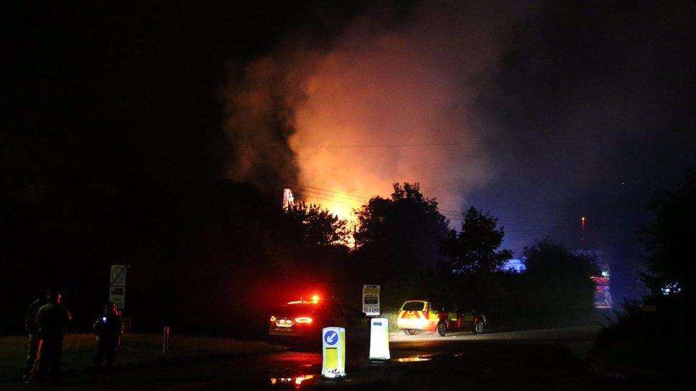 The workshop erupted into flames after a lightning strike