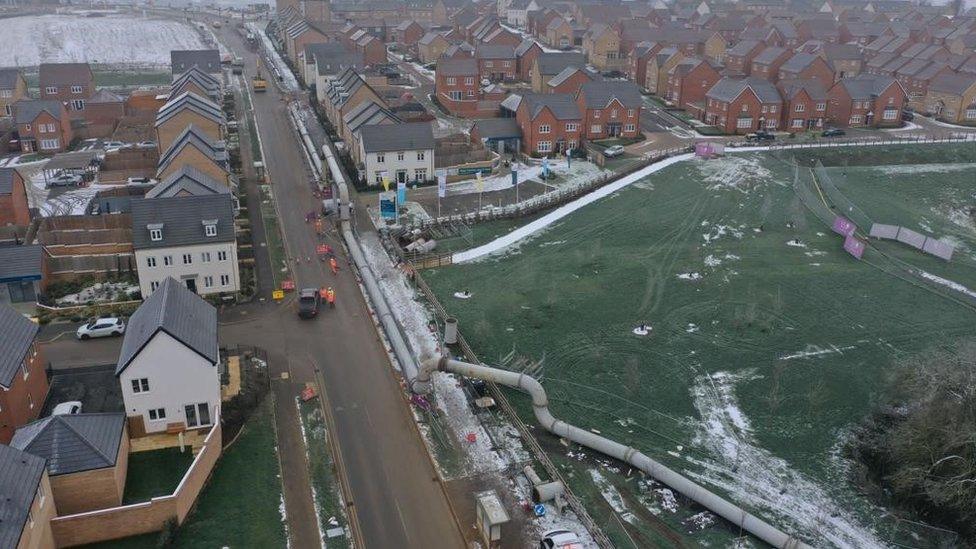 Drone picture of overground sewer in Wellingborough