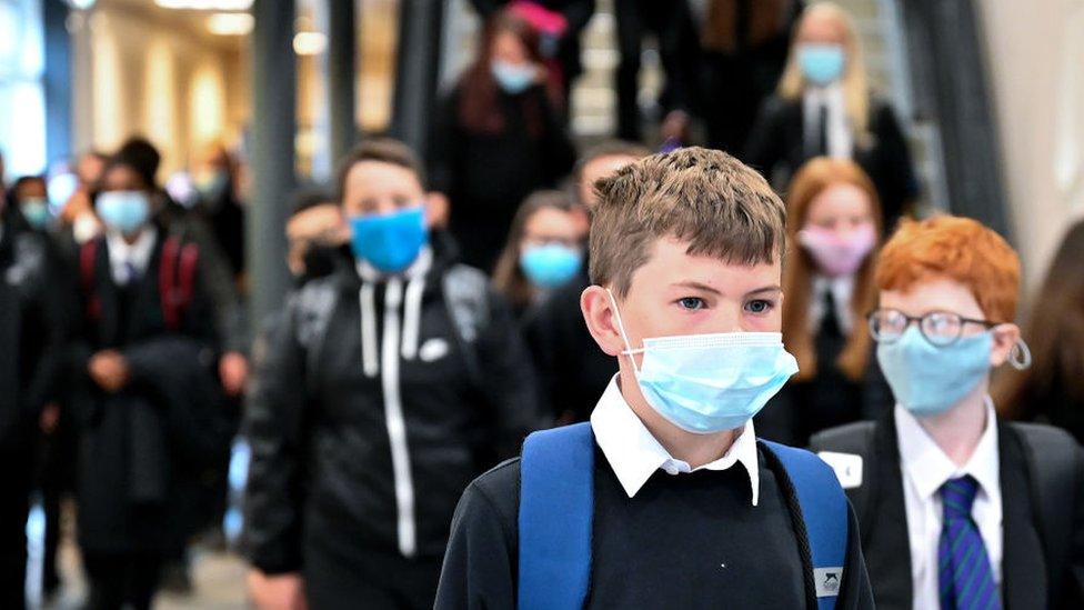 Children in Scottish school wearing masks