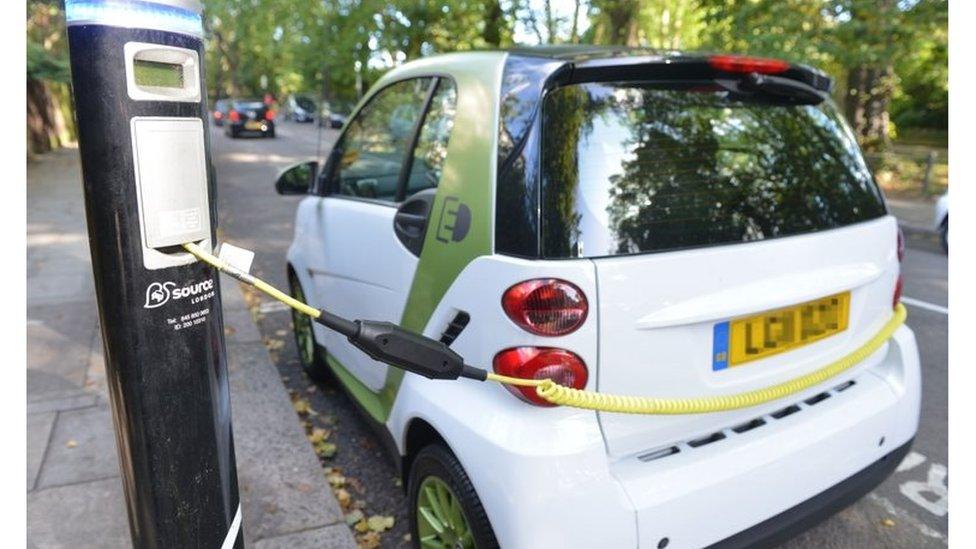 Electric car being charged