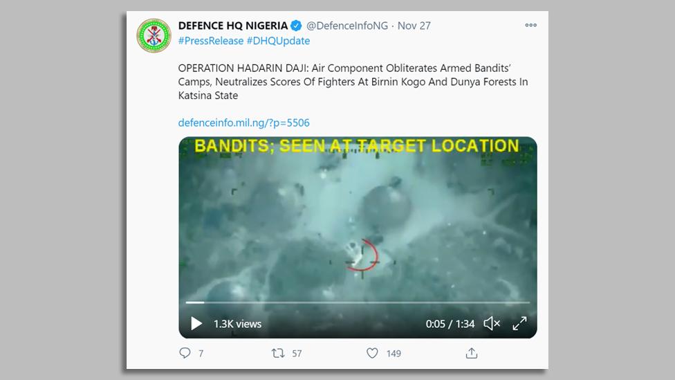 Tweet from the Nigerian military