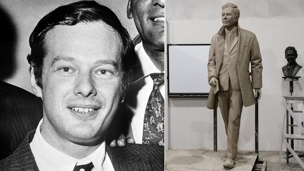 Brian Epstein and a statue of him