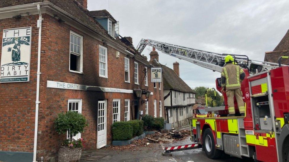 A fire engine at the scene on Monday