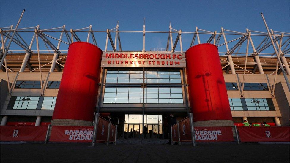 General view of the main entrance to the stadium