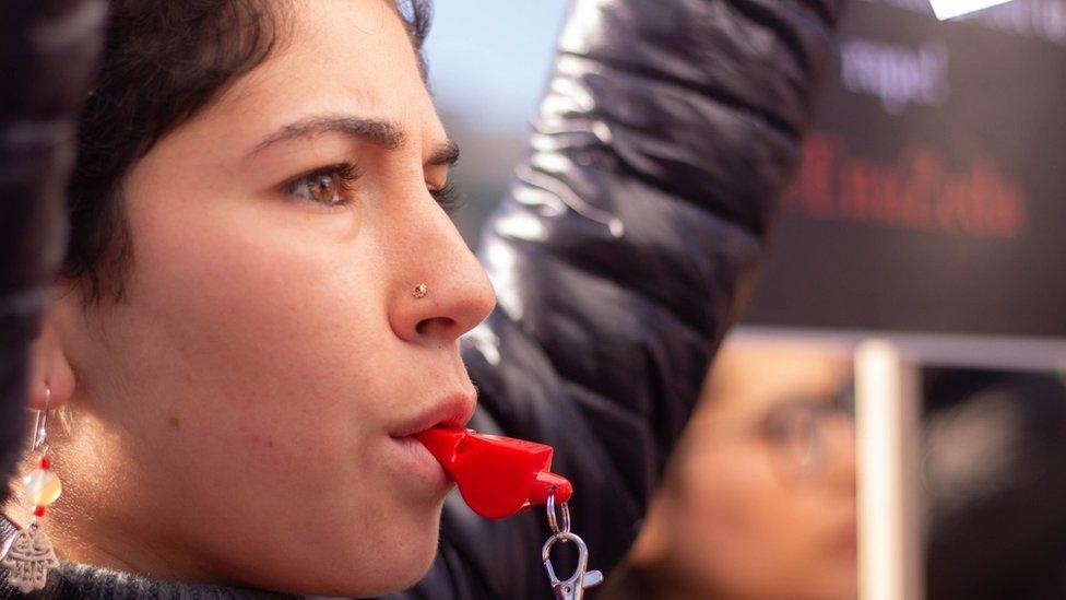 Women at a "MeToo" protest against masturbation photos in Tunisia