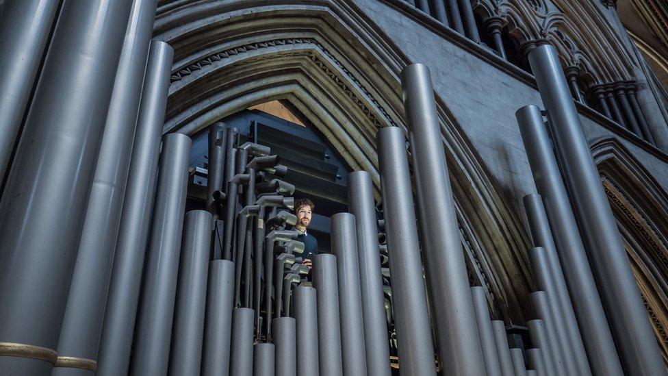 John Challenger among the pipes