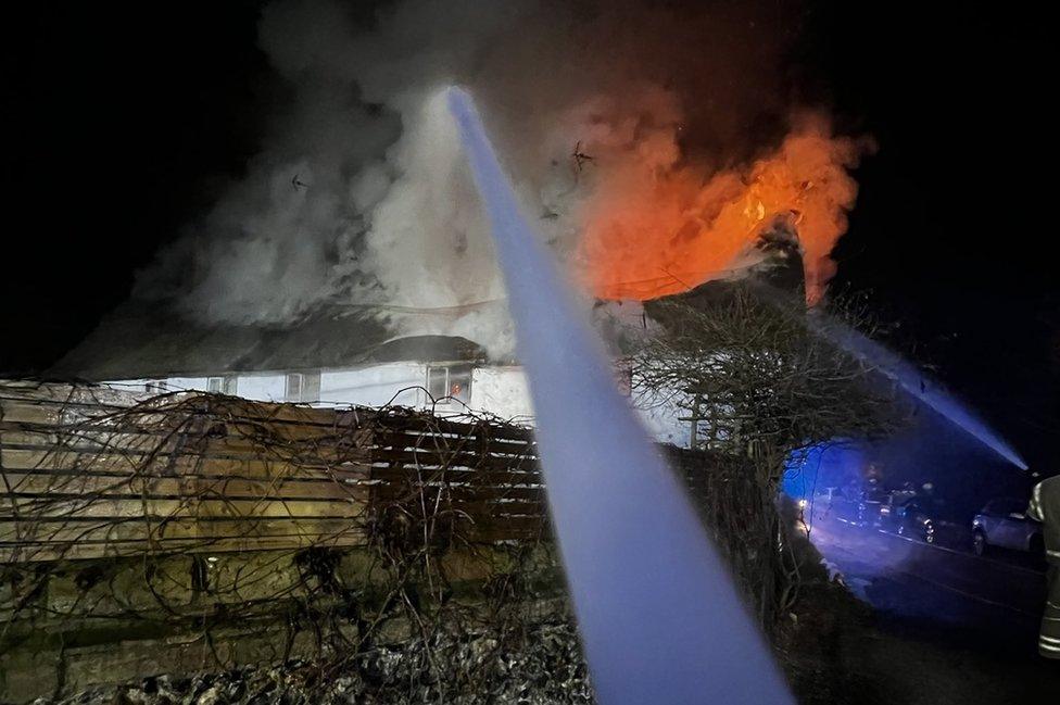 Fire at a property in Hengrave, Suffolk