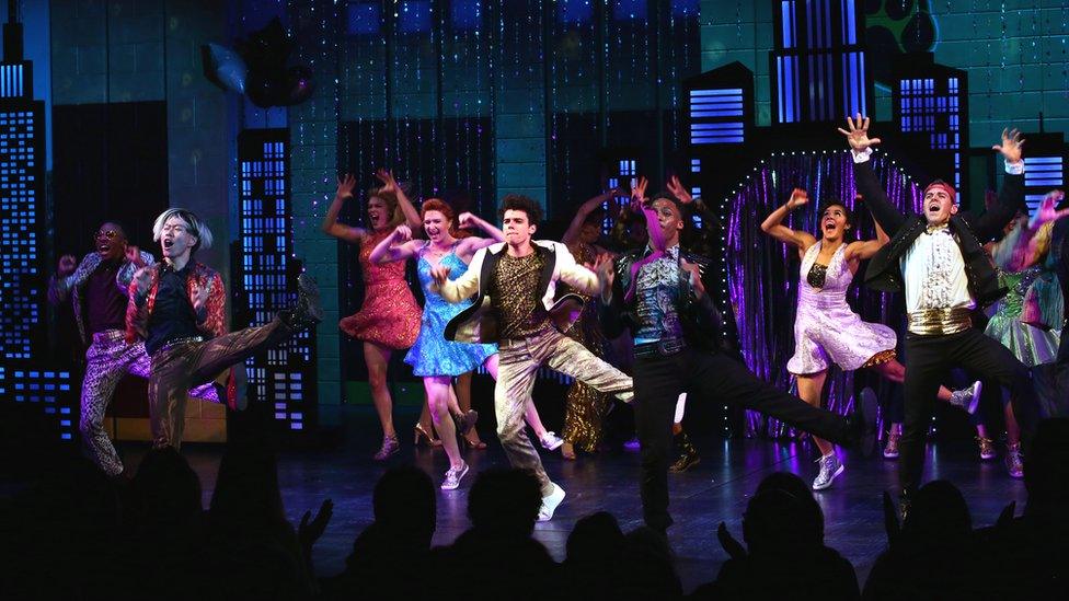 Curtain call on the opening night of The Prom at the Longacre Theatre on Broadway in 2018