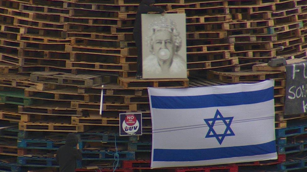 Queen image on Bogside bonfire