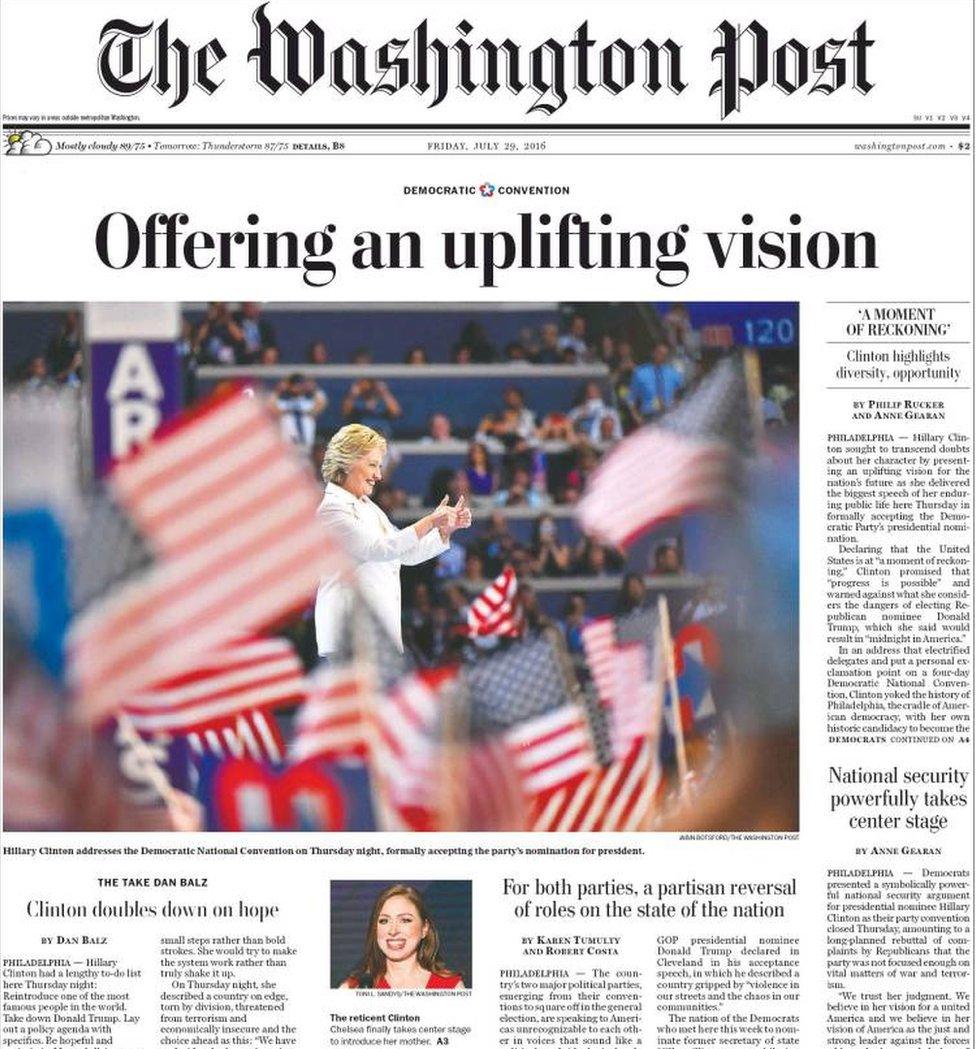 Washington Post front page shows Hillary Clinton