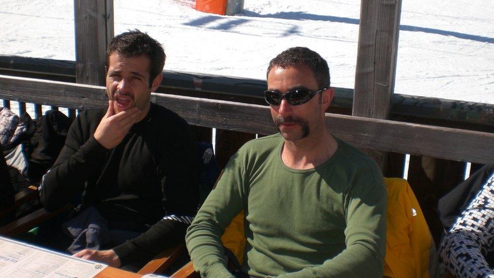 James Kirby in a mountain restaurant with a friend