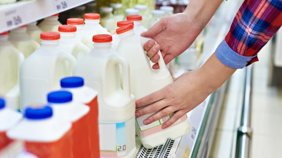 Woman shopping for milk