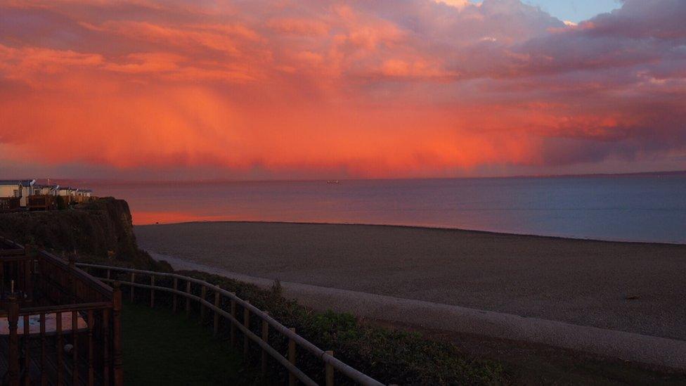 Fiery sunset illuminating the clouds at Fontygary, Vale of Glamorgan