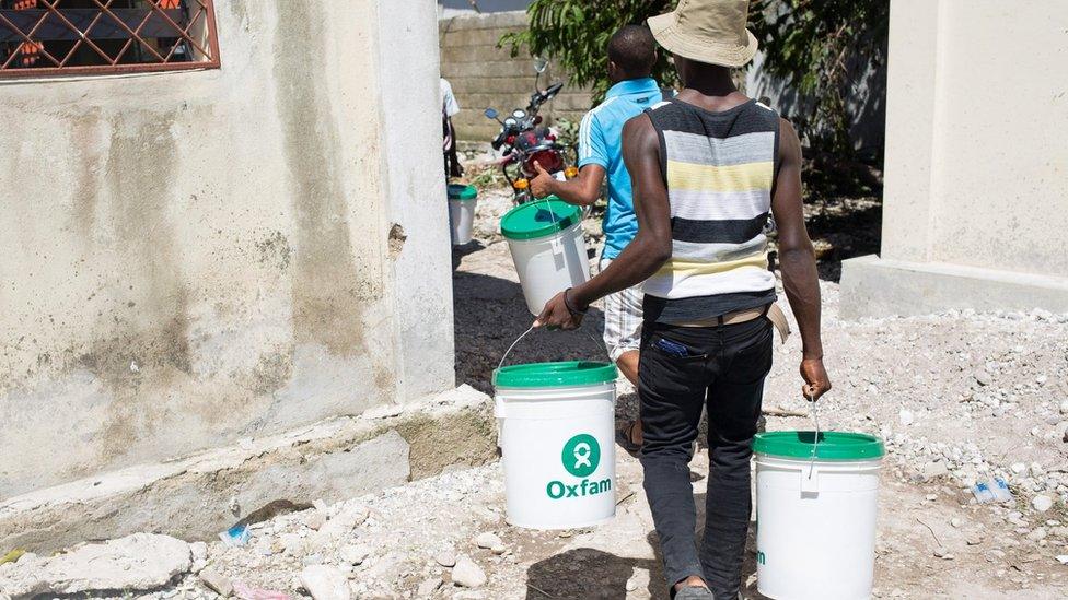 Oxfam workers in Haiti in 2016