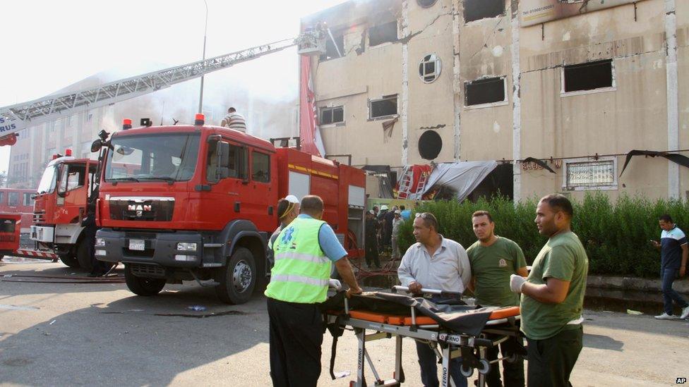 Emergency crews attend a factory fire near Egypt