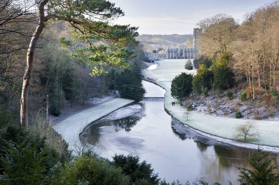 A frosty river at Fountains Abbey and Studley Royal Water Garden