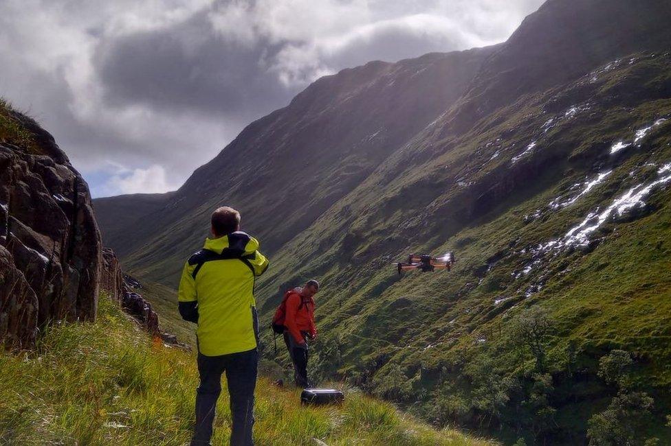 Rescue team and a drone