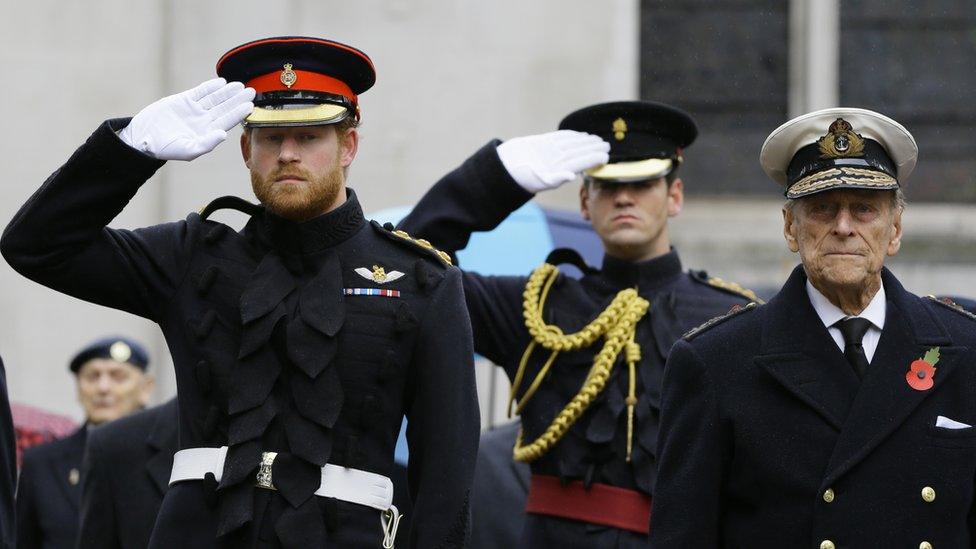 Prince Harry and Prince Philip at Westminster Abbey Field of Remembrance