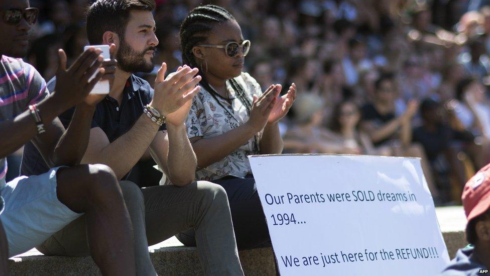 Students during at protest at the University of Cape Town, 20 October 2015