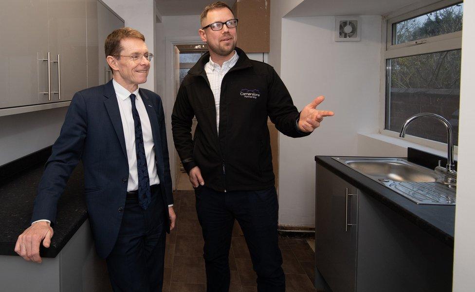 West Midlands mayor Andy Street (left) being shown around a refurbished property by Cornerstone's Gavin Mullaley