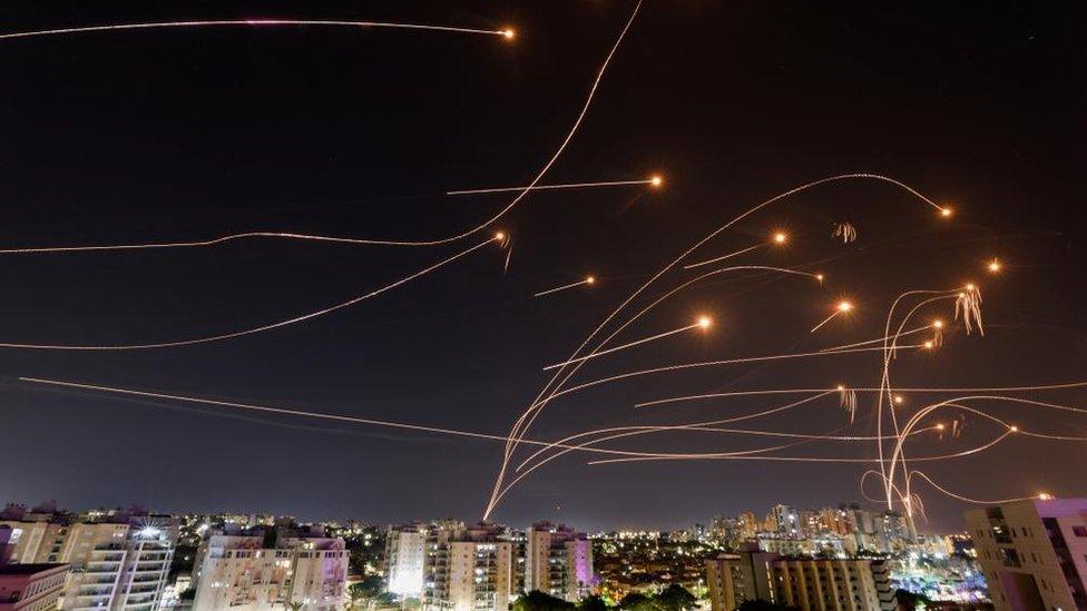 Israel's Iron Dome anti-missile system intercepts rockets launched from the Gaza Strip