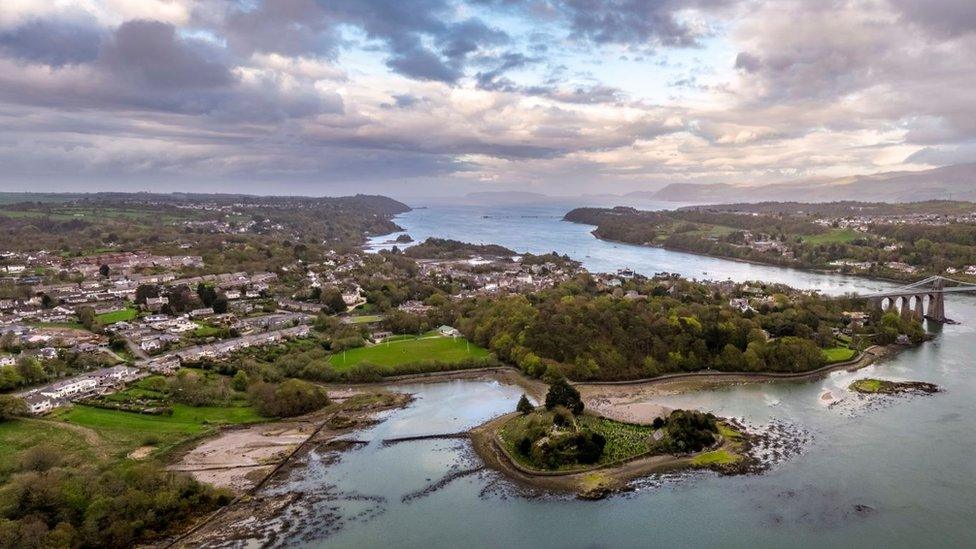 Aerial view of homes on Anglesey