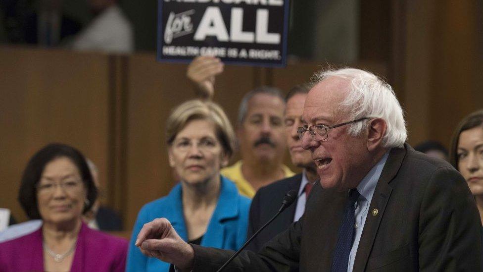 A group of Democratic senators joined Bernie Sanders at his healthcare event.