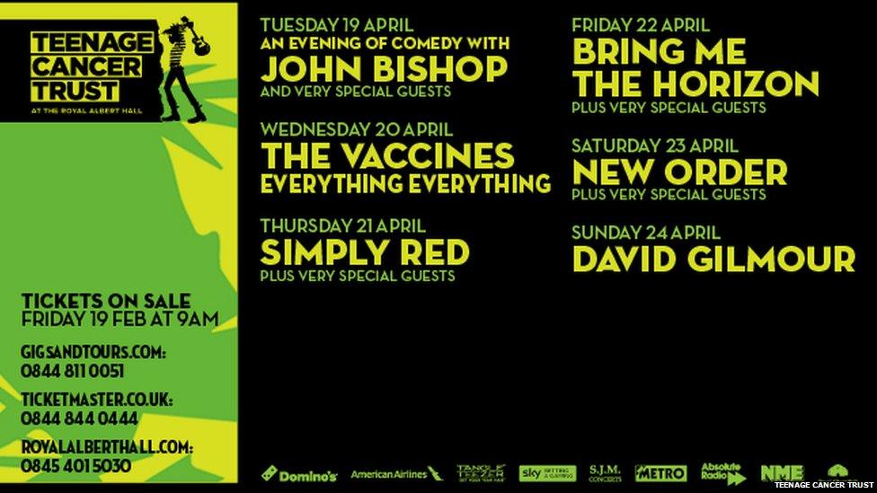 Line up for 2016 Teenage Cancer Trust gig