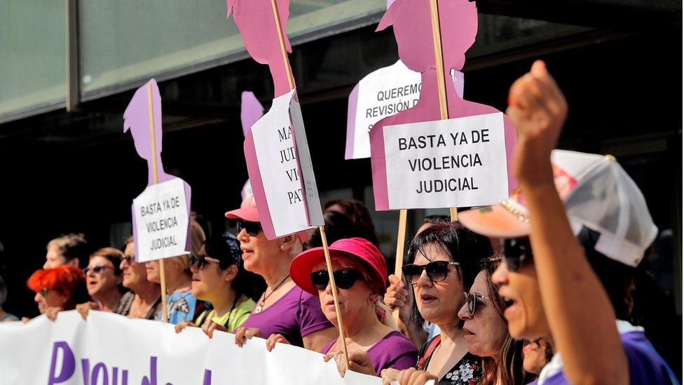 Women's rights protesters demonstrated outside the supreme court in Valencia on 21 June