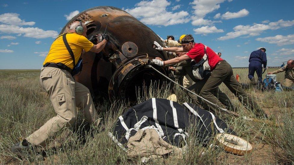 The Soyuz TMA-19M after landing